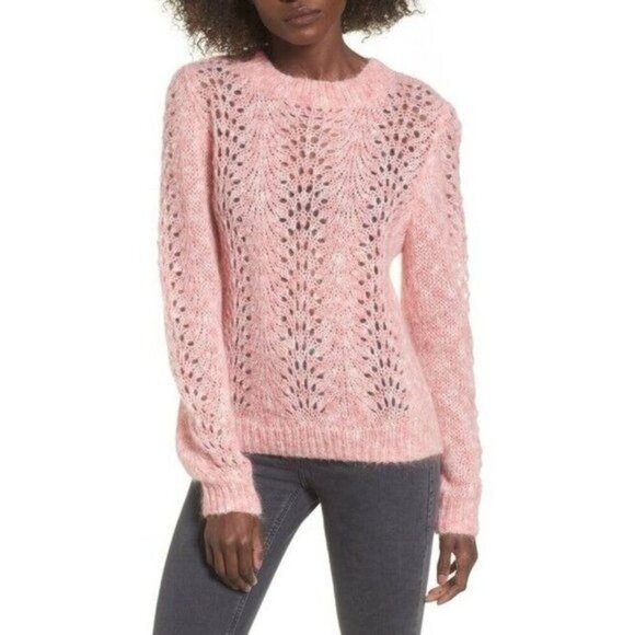 TOPSHOP Sweater Strawberry Cream Pink Open Knit Mohair Angora SZ 6 US NEW - Picture 2 of 6
